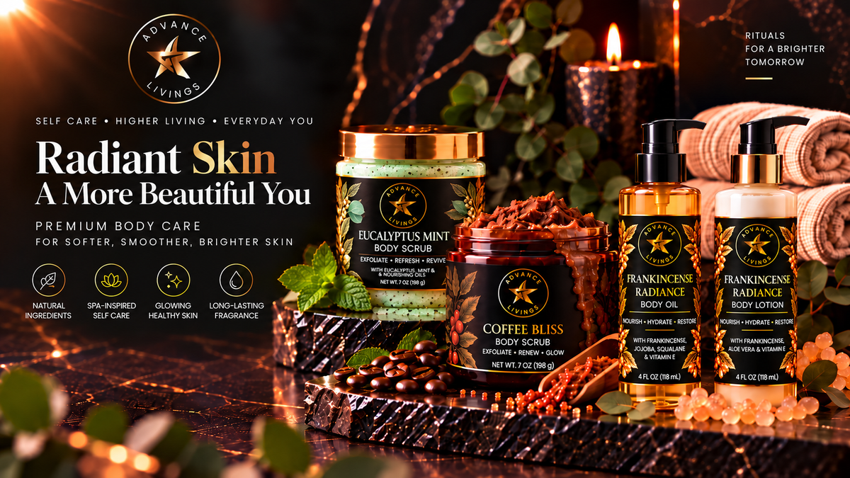 Advance Livings Radiant Skin luxury body care homepage hero