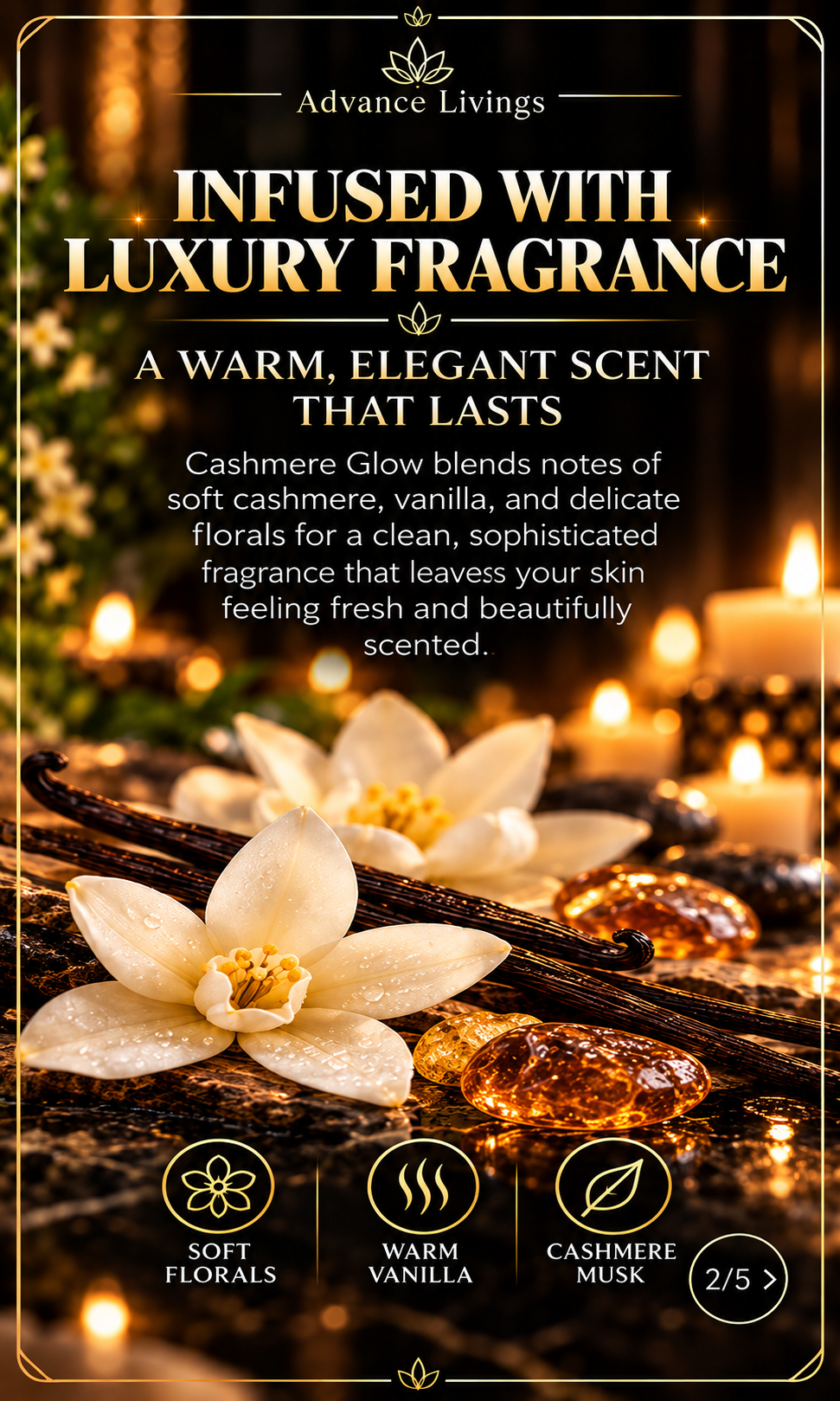 Luxury fragrance blend benefits in Cashmere Glow Body Wash