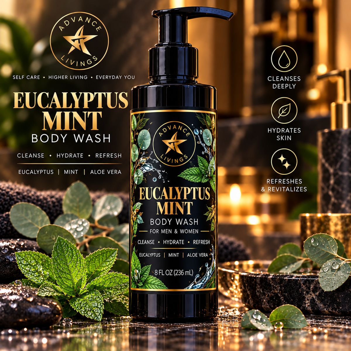 Advance Livings Eucalyptus Mint Body Wash 8 oz
