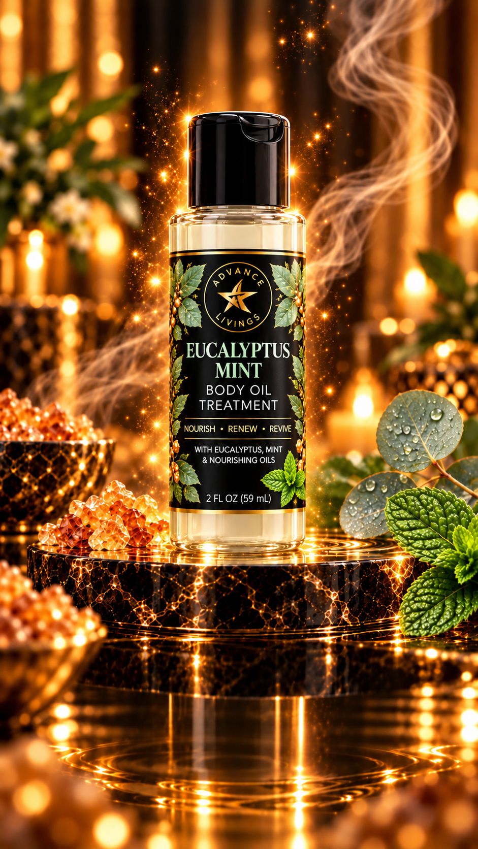 Advance Livings Eucalyptus Mint Body Oil Treatment 2 oz travel size