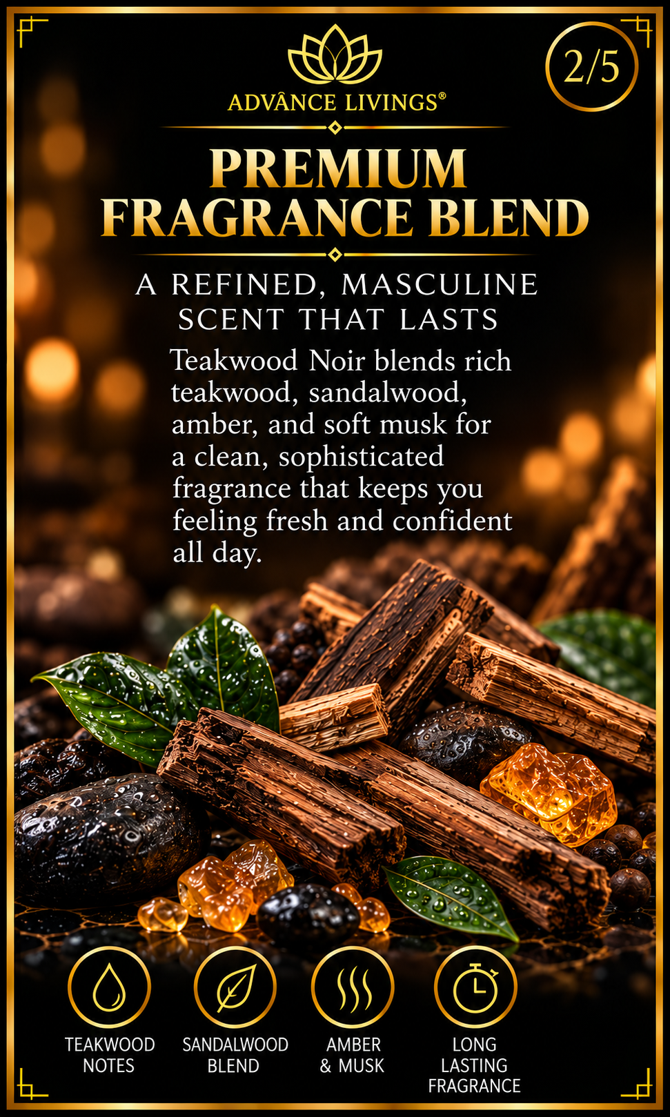 Premium fragrance blend benefits in Teakwood Noir Body Wash